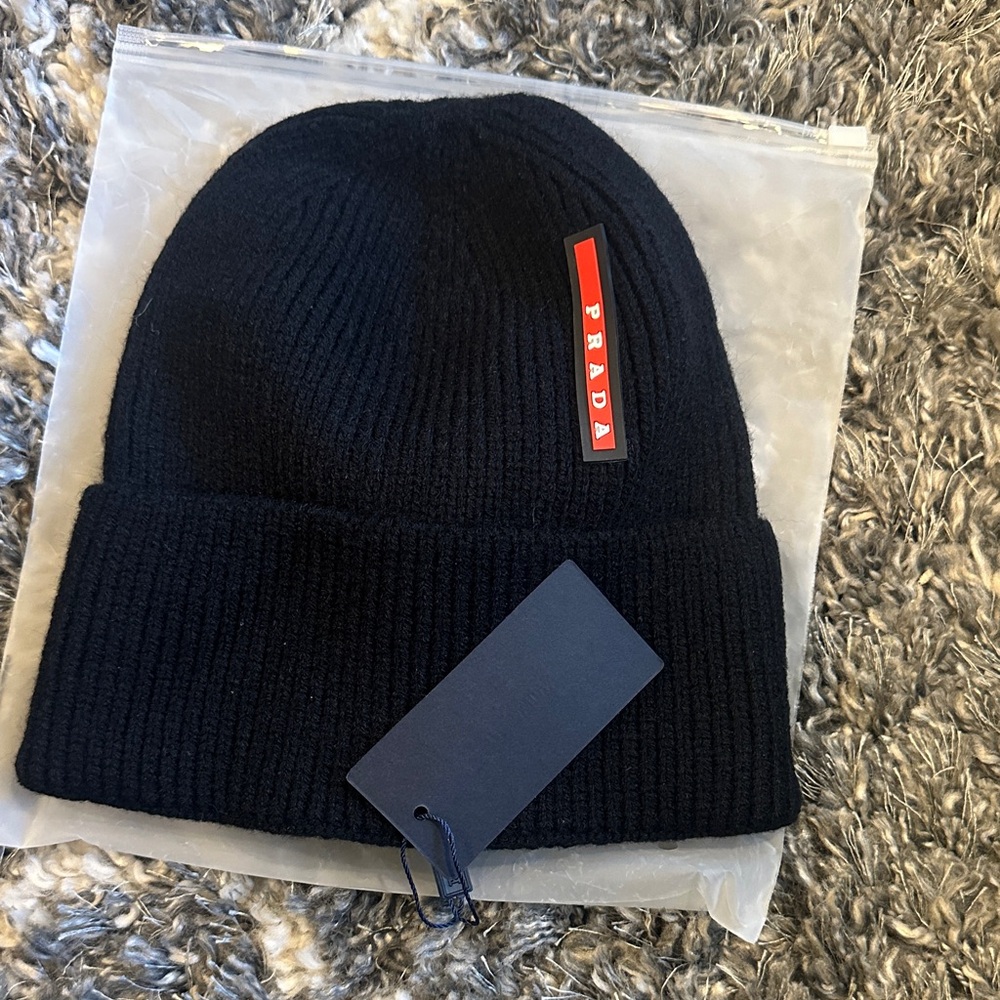 Prada Black Ribbed Beanie